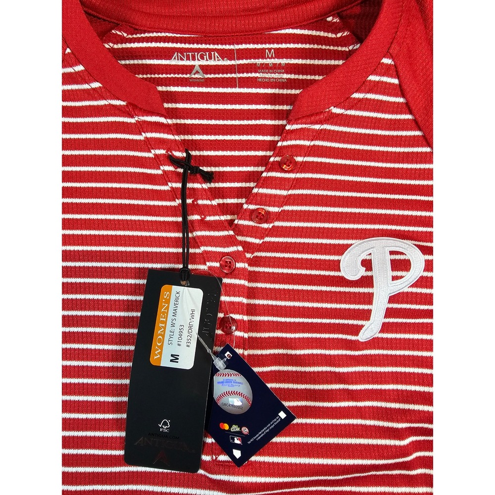Antigua Philadelphia Phillies Maverick Henley Top Red Striped Long Sleeve M - Picture 3 of 14
